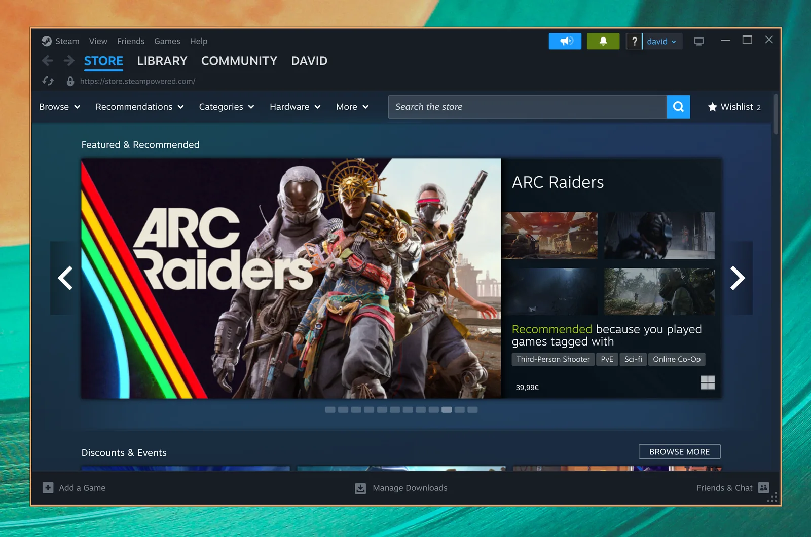 Steam hiển thị cửa hàng trò chơi trên Omarchy